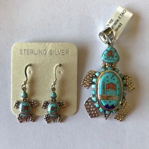 Turquoise earrings and pendant